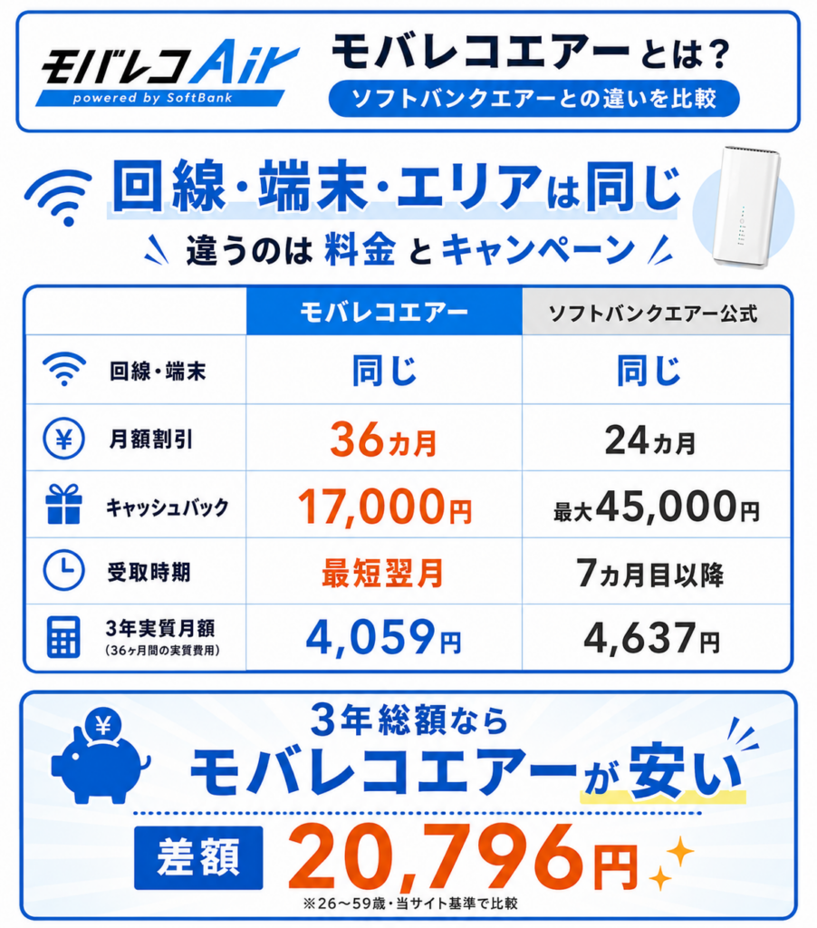 モバレコエアー評判ソフトバンクエアーとの違い図解