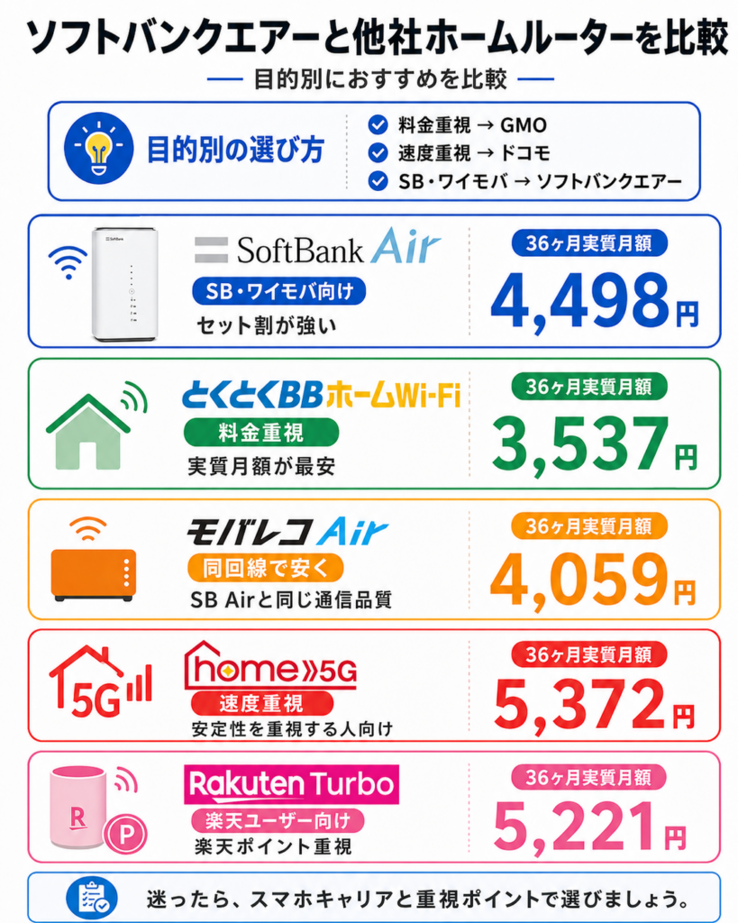 ソフトバンクエアー評判他社ホームルーター比較図解