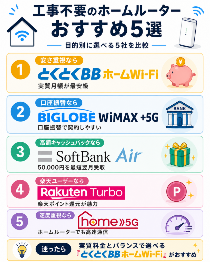 工事不要WiFiホームルーターおすすめ図解
