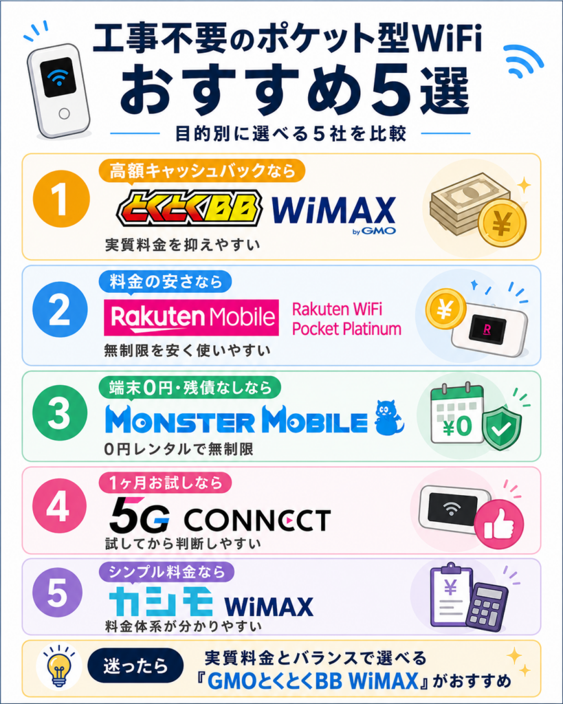 工事不要WiFiポケット型WiFiおすすめ図解
